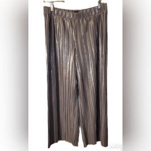 Ann Taylor Metallic Silver Shimmer Pleated Wide-Leg Pull On Ankle  Pants Large
